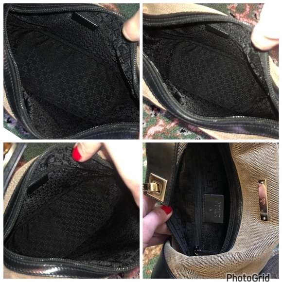 Gucci AUTHENTIC Vintage Neutral Canvas Leather Trim Shoulder Bag - Picture 6 of 7